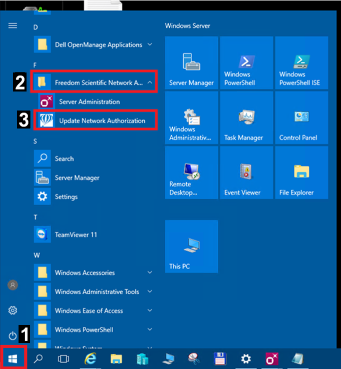 תפריט Update Network Authorization בתוך תפריט Windows